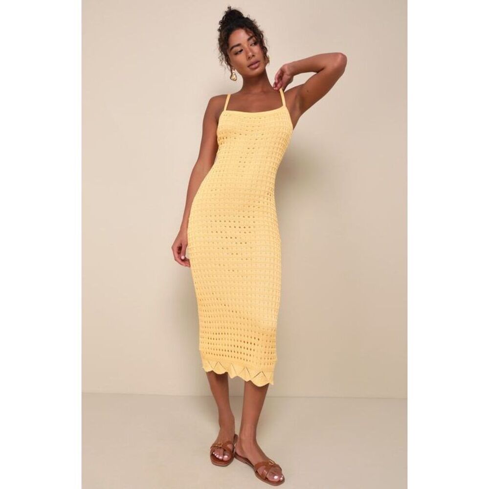 Lulus Ventura Vision Light Orange Crochet Lace-up Midi Dress - Size XS